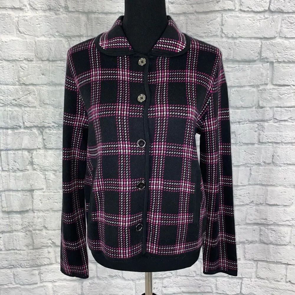 Jones New York women L new w/tags signature plaid sweater button up jacket